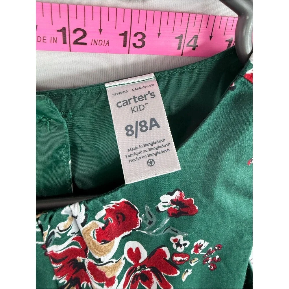 Carter's dress Green Floral Sleeveless Party Dress with Red and Cream Accents